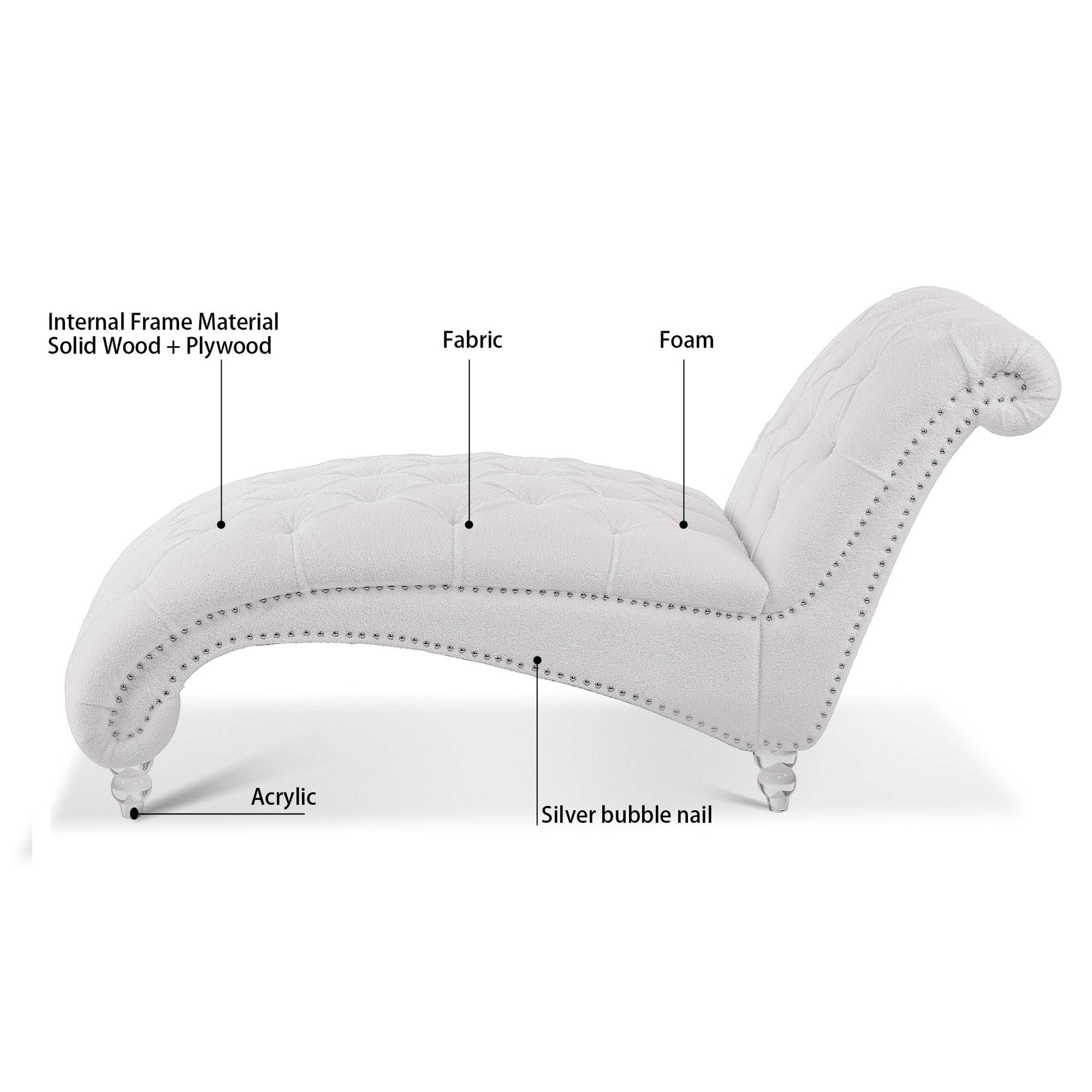 Tufted Armless Chaise Lounge White Fabric