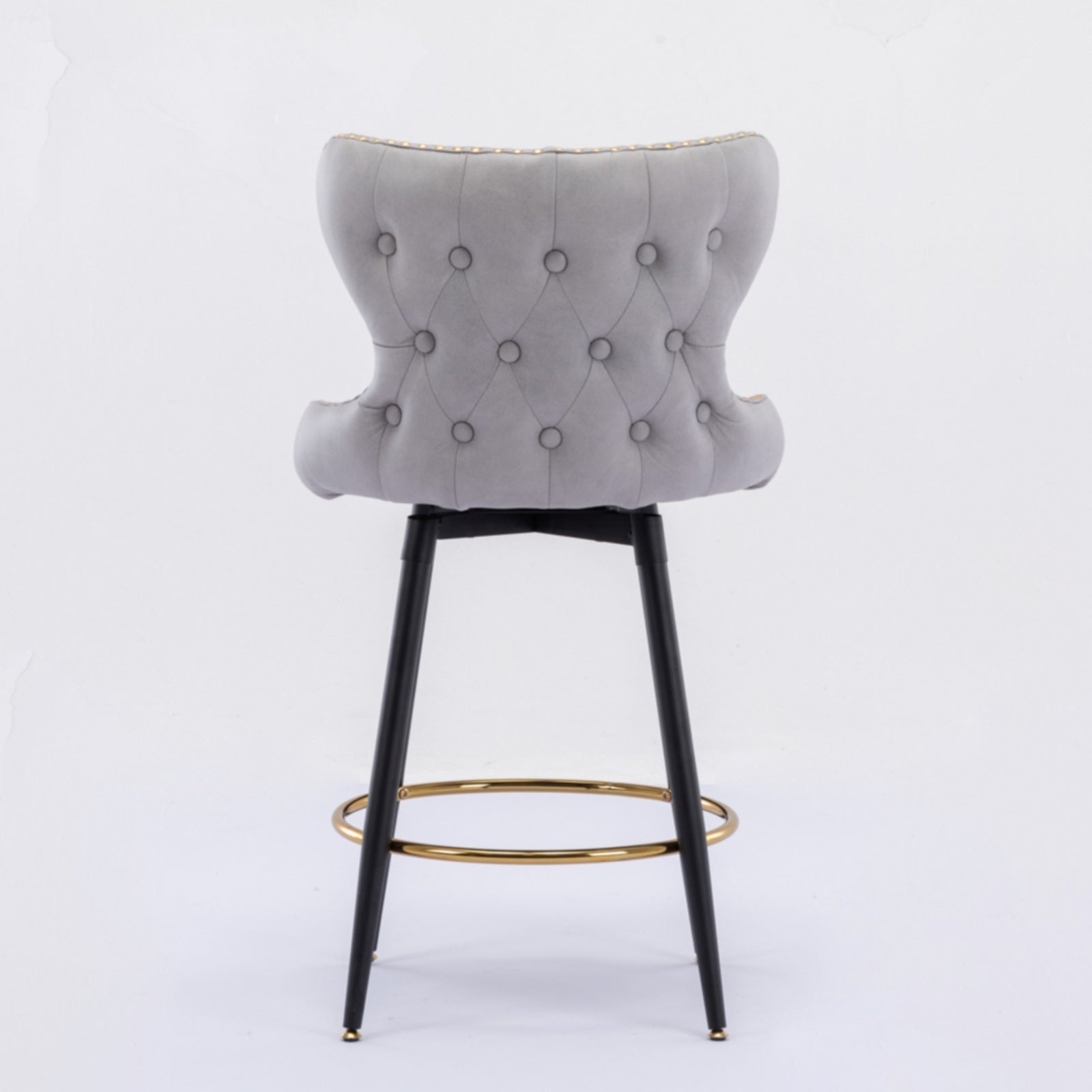 Counter Height 25" Modern Leathaire Fabric Bar Chairs,180 Swivel Bar Stool Chair For Kitchen,Tufted Gold Trim Bar Stools With Metal Legs,Set Of 2 Light Gray Light Gray Foam Fabric