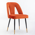 Akoya Collection Modern Contemporary Velvet Upholstered Dining Chair With Nailheads And Gold Tipped Black Metal Legs, Orange Set Of 2 Orange Foam Velvet