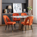 Akoya Collection Modern Contemporary Velvet Upholstered Dining Chair With Nailheads And Gold Tipped Black Metal Legs, Orange Set Of 2 Orange Foam Velvet