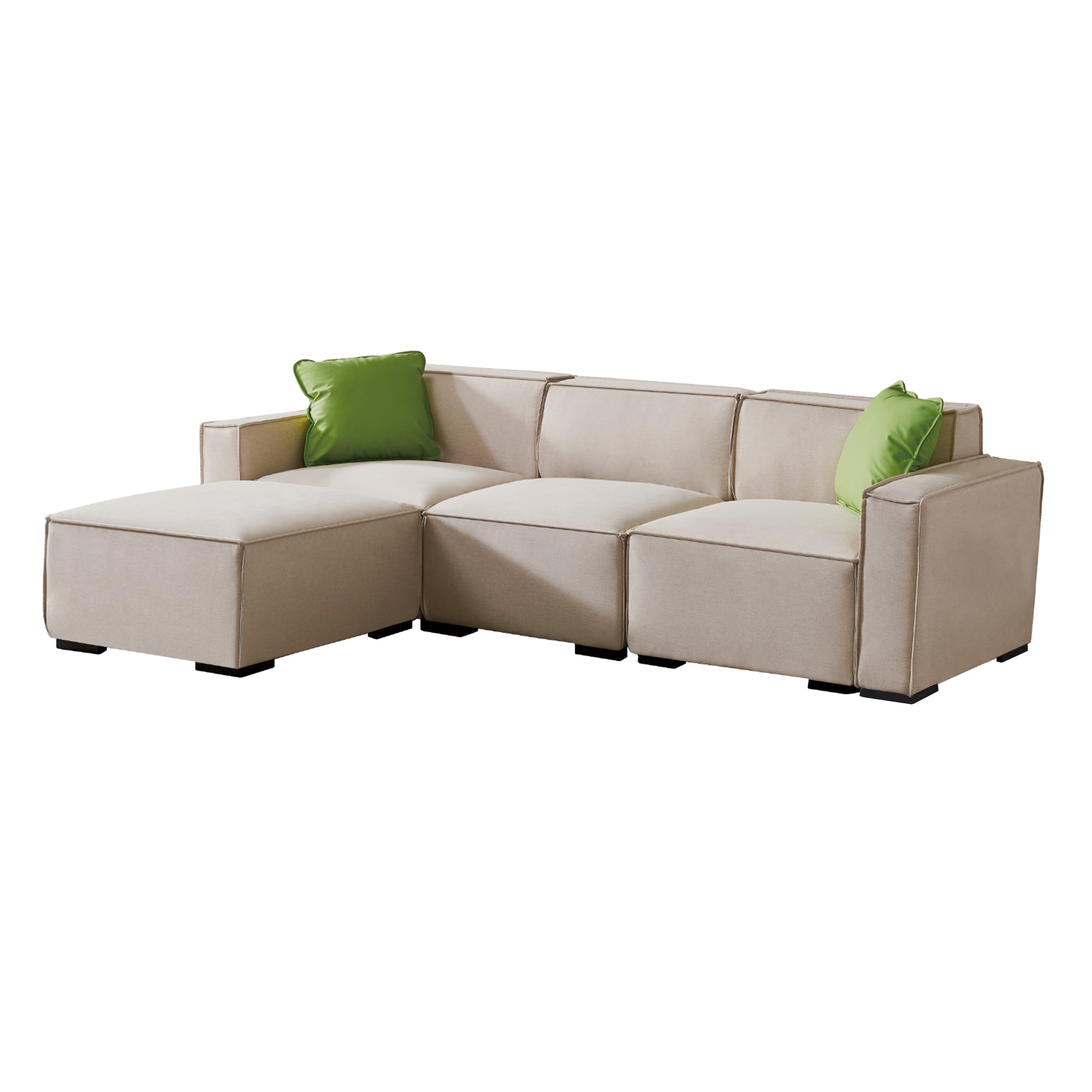 video Modular Sofa L Shape with Convertible Ottoman beige-foam-fabric