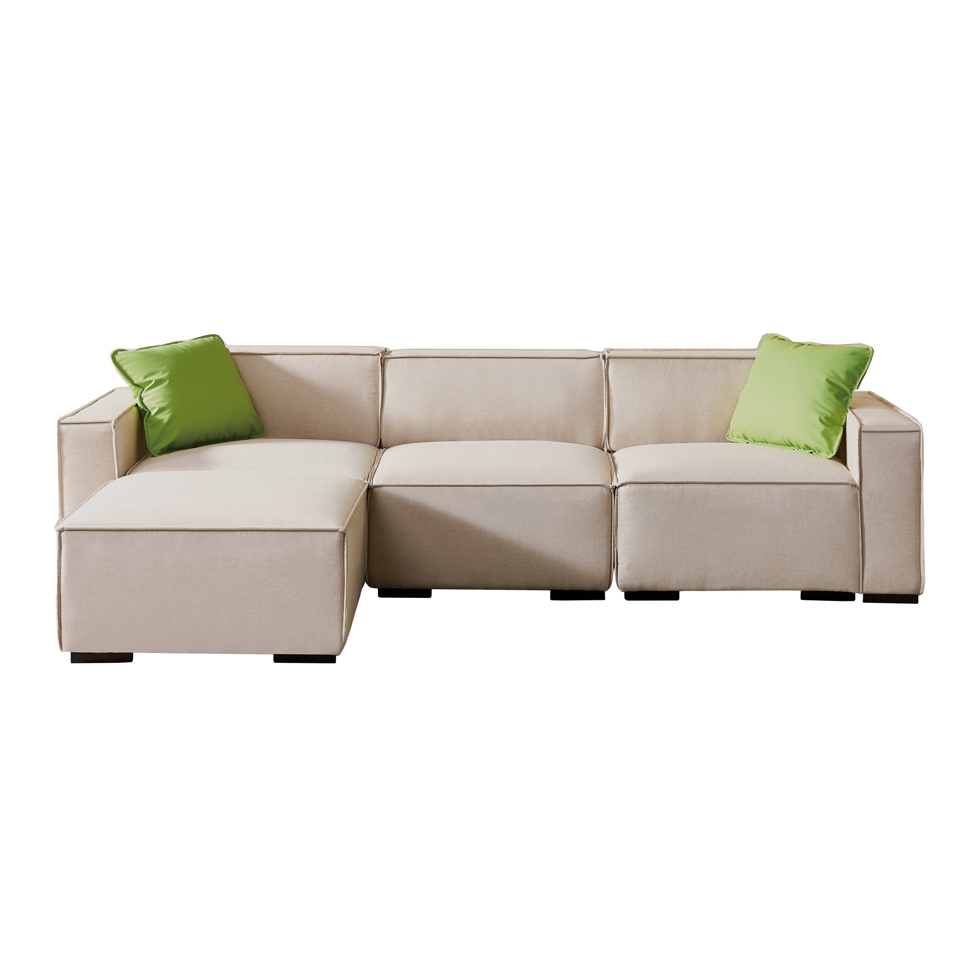 video Modular Sofa L Shape with Convertible Ottoman beige-foam-fabric