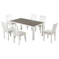 Retro Style 7 Piece Dining Table Set With Extendable Table And 6 Upholstered Chairs Brown White Brown White Solid Wood