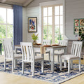 Retro Style 7 Piece Dining Table Set With Extendable Table And 6 Upholstered Chairs Brown White Brown White Solid Wood