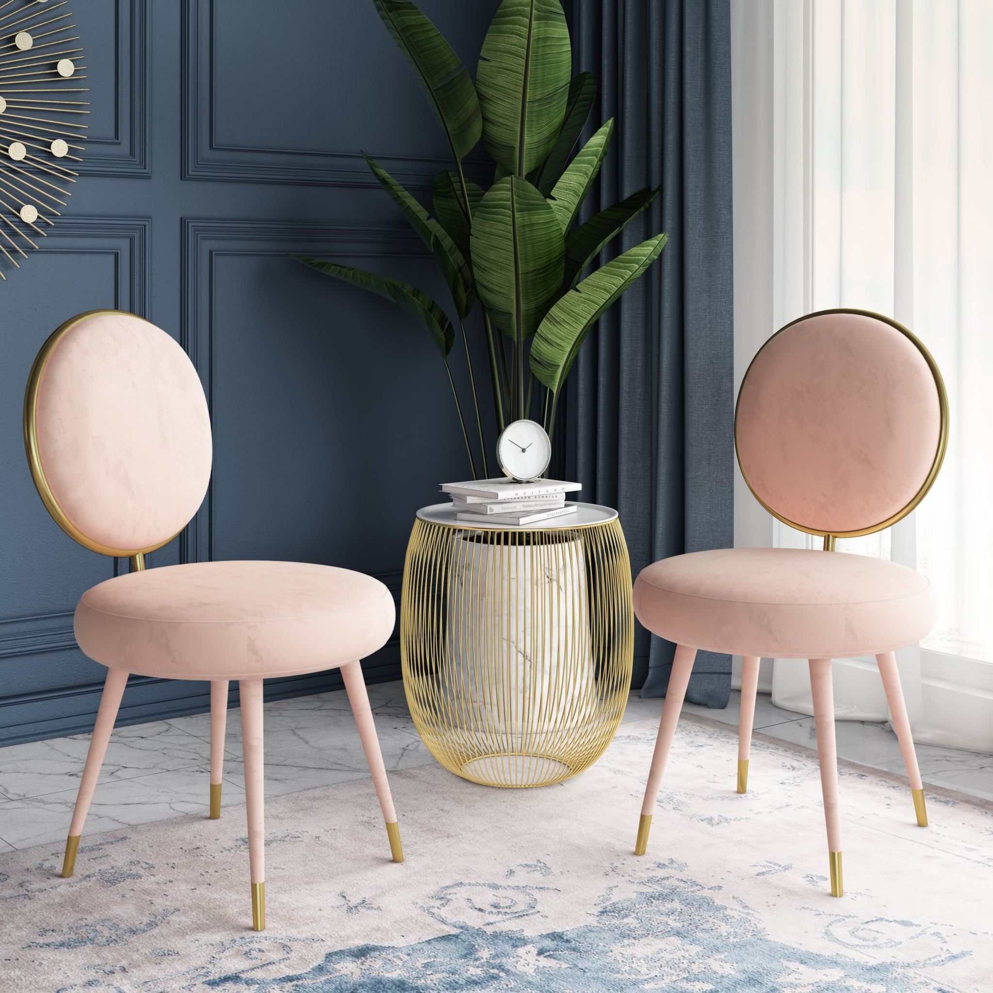 Modrest Haswell Glam Pink Velvet Accent Chair Set