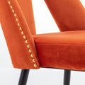 Akoya Collection Modern Contemporary Velvet Upholstered Dining Chair With Nailheads And Gold Tipped Black Metal Legs, Orange Set Of 2 Orange Foam Velvet