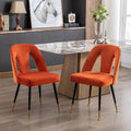 Akoya Collection Modern Contemporary Velvet Upholstered Dining Chair With Nailheads And Gold Tipped Black Metal Legs, Orange Set Of 2 Orange Foam Velvet