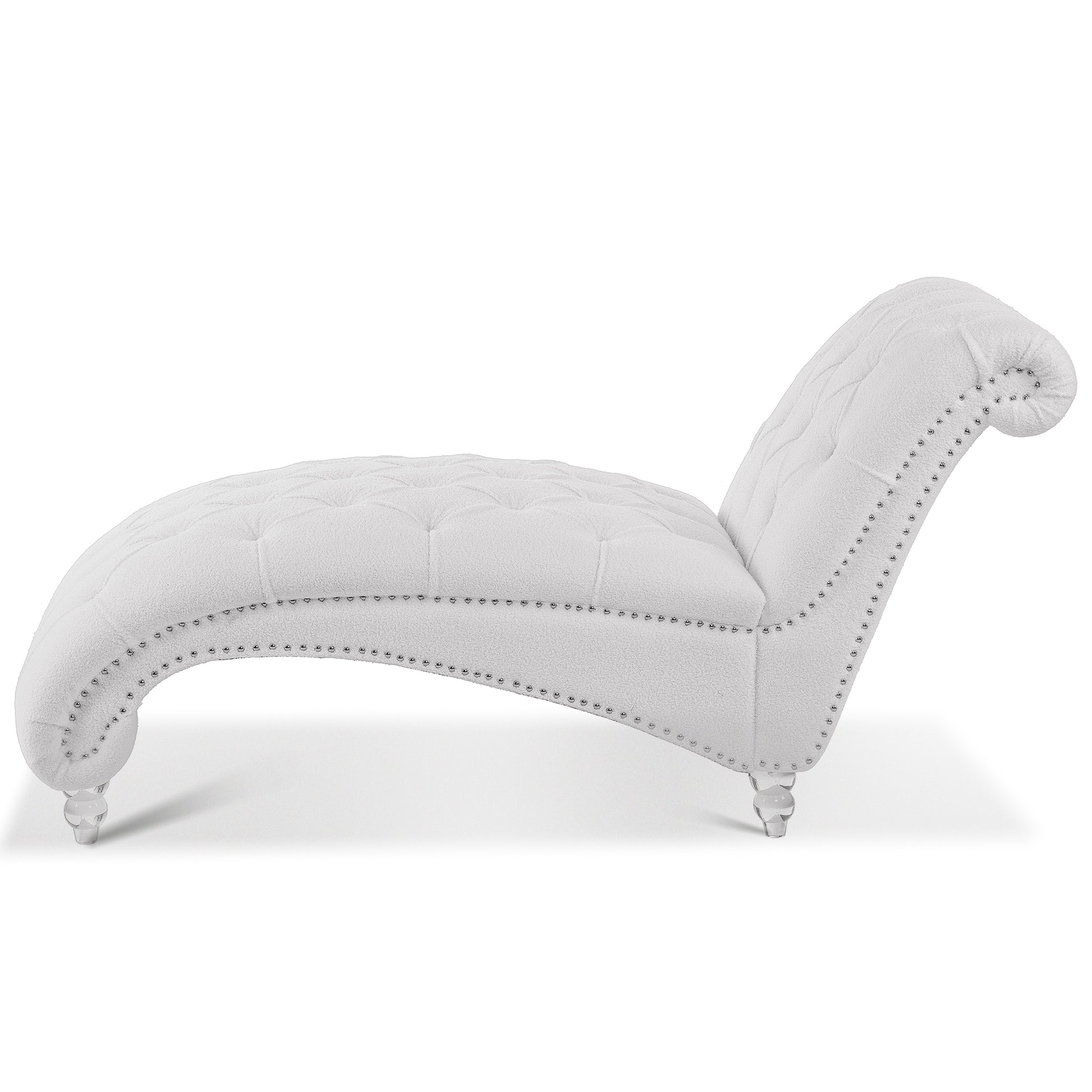 Tufted Armless Chaise Lounge White Fabric