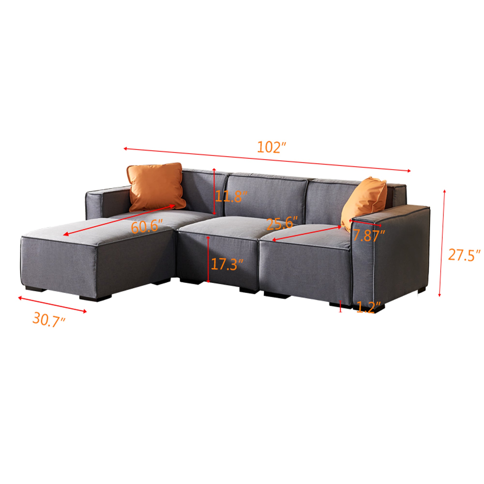 video Modular Sofa L Shape with Convertible Ottoman dark grey-foam-fabric