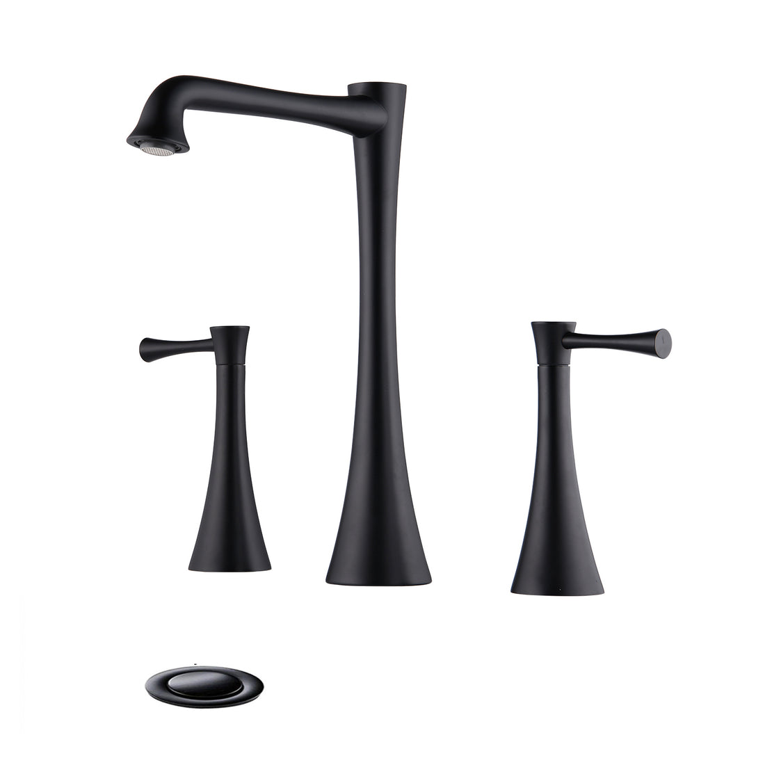 Widespread 2 Handles Bathroom Faucet With Drain Assembly, Matte Black Matte Black Brass