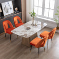 Akoya Collection Modern Contemporary Velvet Upholstered Dining Chair With Nailheads And Gold Tipped Black Metal Legs, Orange Set Of 2 Orange Foam Velvet