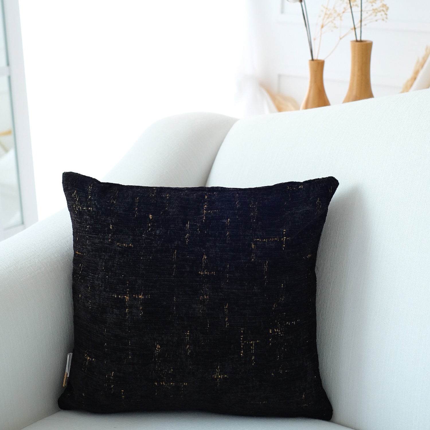 Decorative Black and Gold Chenille Throw Pillow