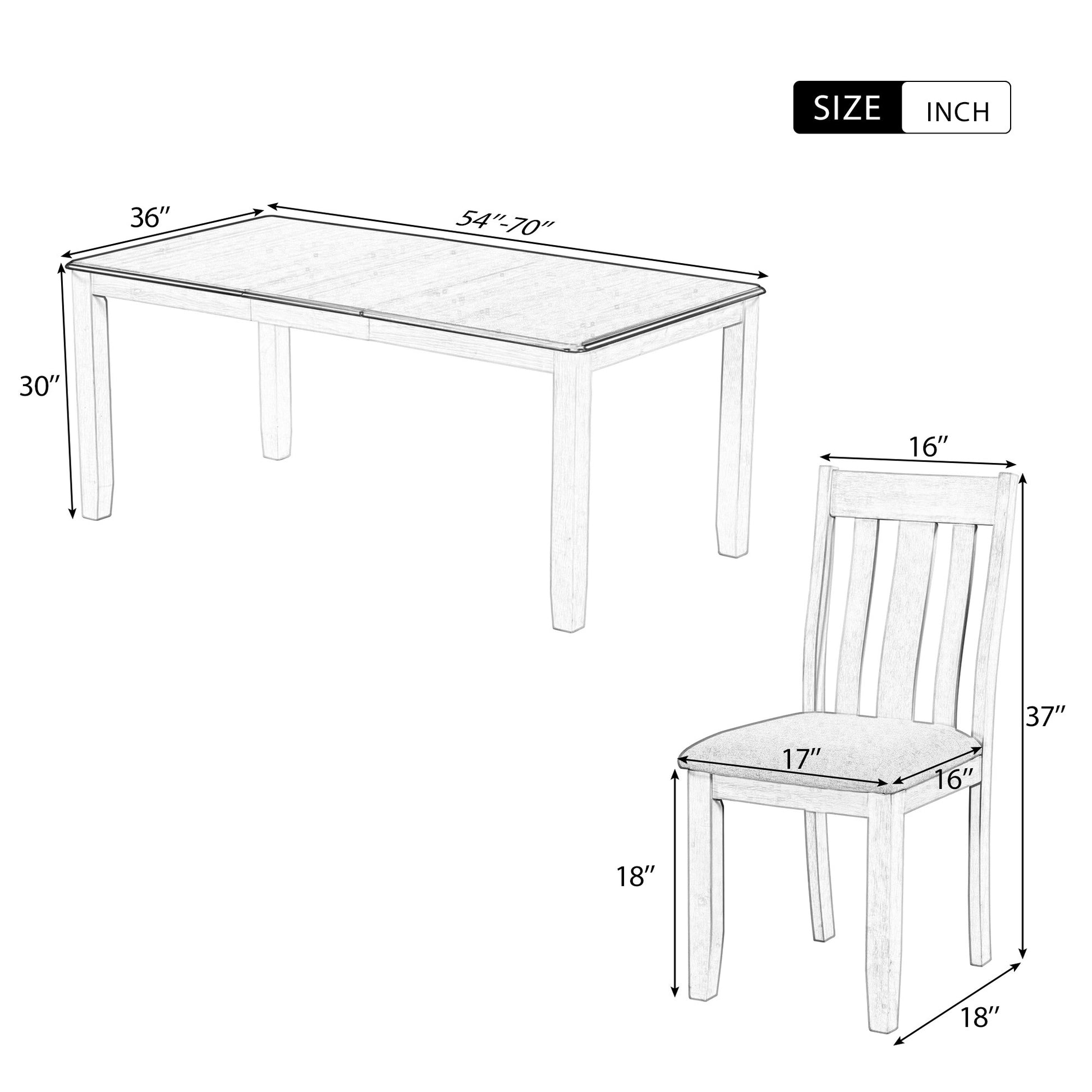 Retro Style 7 Piece Dining Table Set With Extendable Table And 6 Upholstered Chairs Brown White Brown White Solid Wood