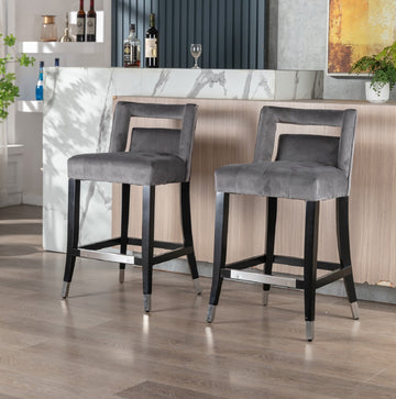 Suede Velvet Barstool With S Dining Room Chair 2 Pcs Set 26 Inch Seater Height Grey Foam Fabric