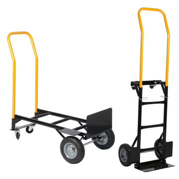 Hand Truck Dual Purpose 2 Wheel Dolly Cart and 4 Wheel black-metal