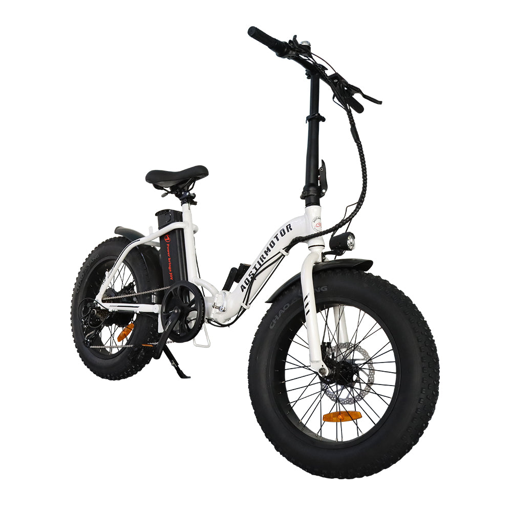 Aostirmotor G20 Folding Electric Bike Ebike Bicycle 500W Motor 20" Fat Tire With 36V 13Ah Li Battery Model White Aluminium