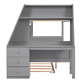 Twin Over Full Bunk Bed With Trundle And Built In Desk, Three Storage Drawers And Shelf,Gray Gray Pine