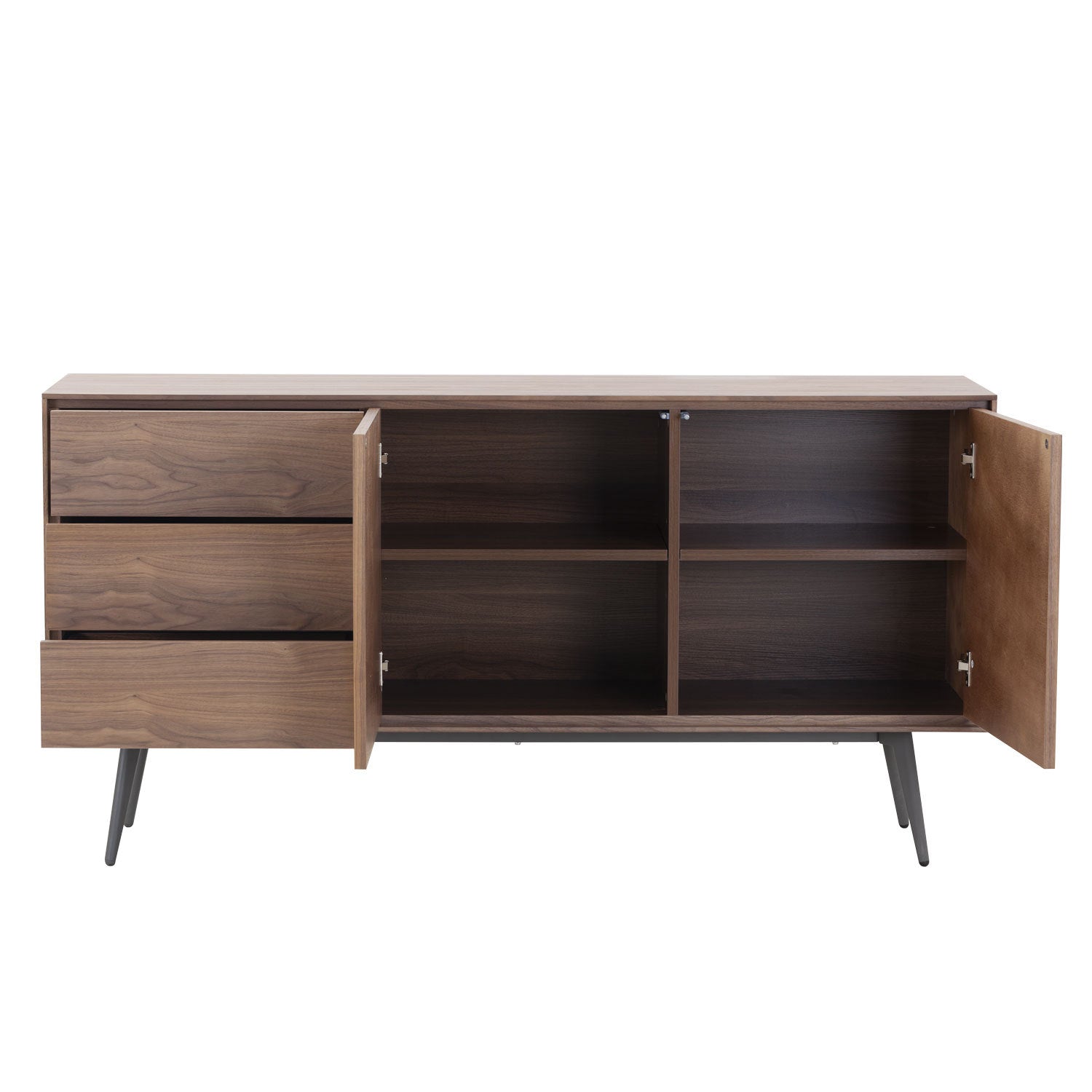 Modern Sideboardbuffet Cabinet, Storage Cabinet, Tv Stand Anti Topple Design, And Large Countertop Walnut Wood Stainless Steel