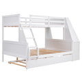 Twin Over Full Bunk Bed With Trundle And Built In Desk, Three Storage Drawers And Shelf,White White Pine