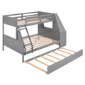 Twin Over Full Bunk Bed With Trundle And Built In Desk, Three Storage Drawers And Shelf,Gray Gray Pine