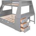 Twin Over Full Bunk Bed With Trundle And Built In Desk, Three Storage Drawers And Shelf,Gray Gray Pine