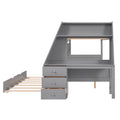 Twin Over Full Bunk Bed With Trundle And Built In Desk, Three Storage Drawers And Shelf,Gray Gray Pine