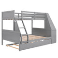 Twin Over Full Bunk Bed With Trundle And Built In Desk, Three Storage Drawers And Shelf,Gray Gray Pine