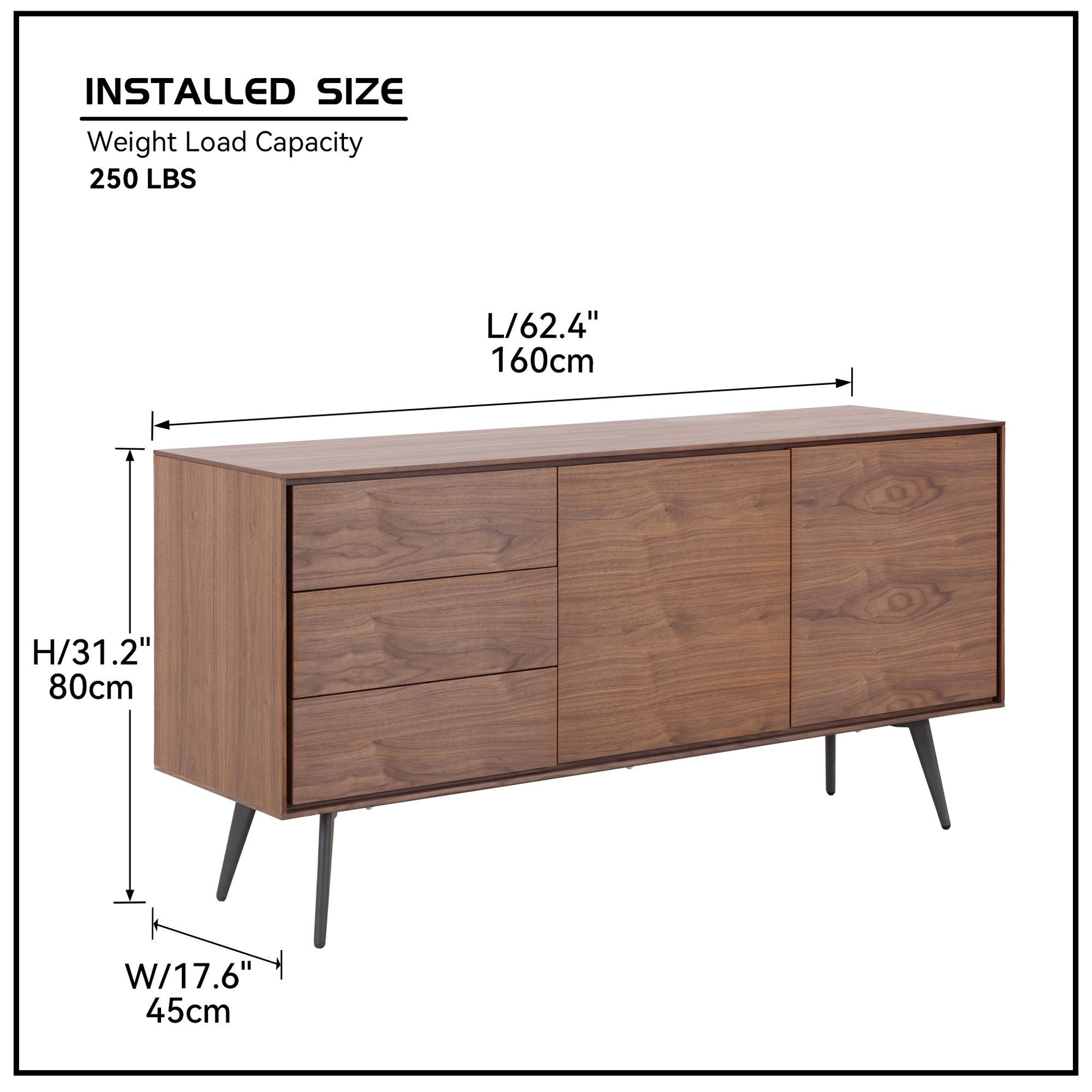 Modern Sideboardbuffet Cabinet, Storage Cabinet, Tv Stand Anti Topple Design, And Large Countertop Walnut Wood Stainless Steel