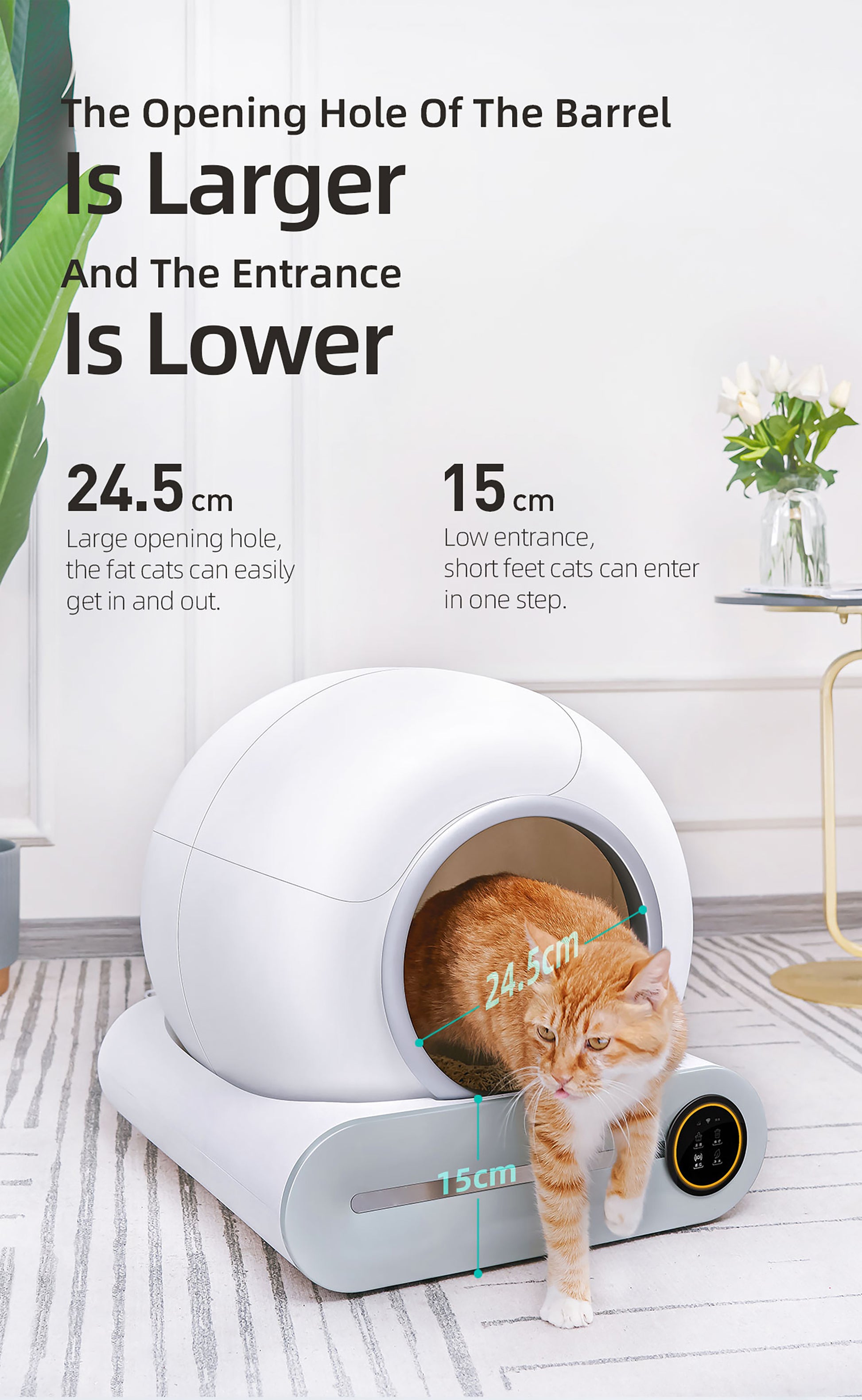 Smart Cat Litter Box Cat Litter Box Self Cleaning Cream White Polypropylene