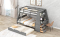 Twin Over Full Bunk Bed With Trundle And Built In Desk, Three Storage Drawers And Shelf,Gray Gray Pine