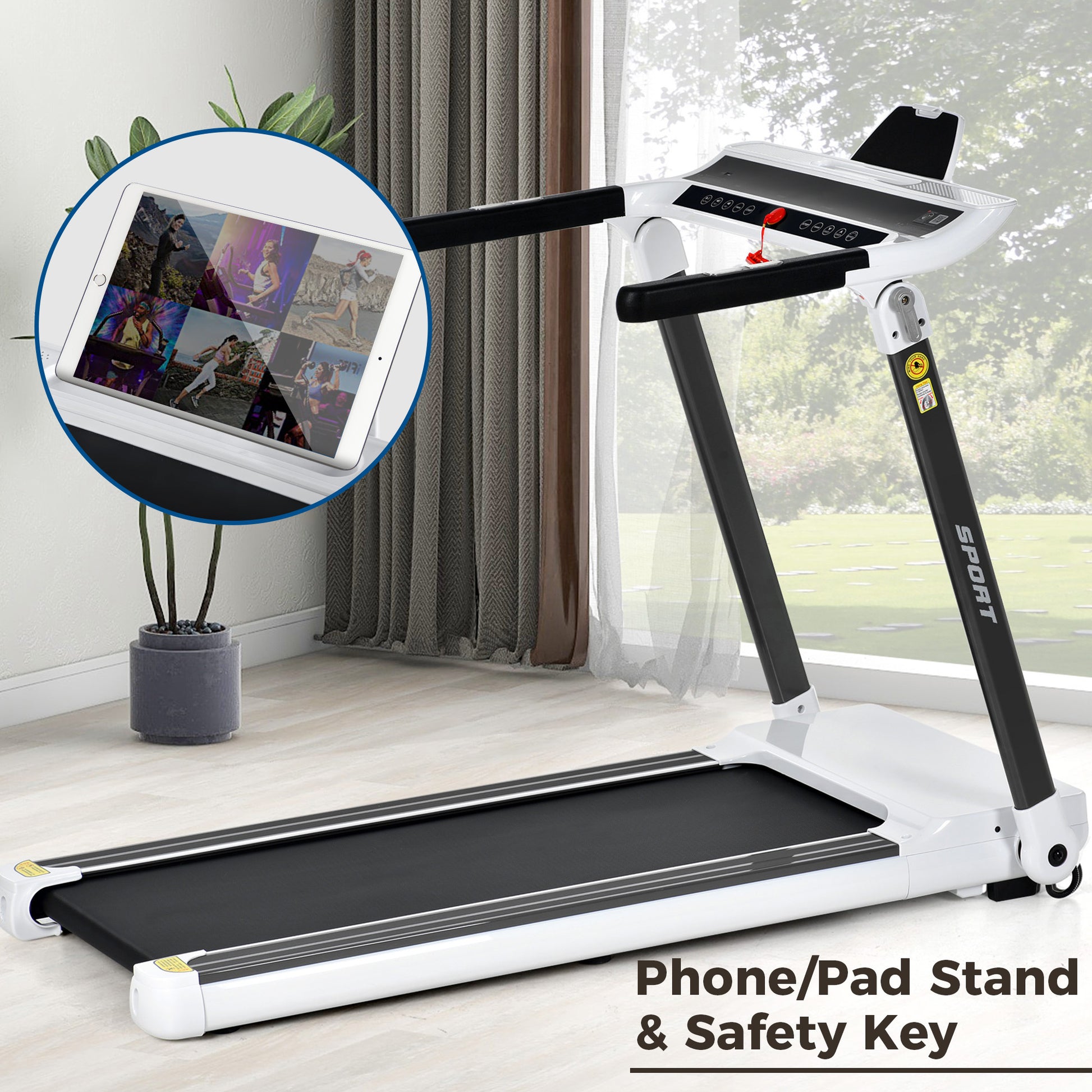 Portable Compact Treadmill Electric Motorized 3.5Hp 14Km H Medium Running Machine Motorised Gym 330Lbs Foldable For Home Gym Fitness Workout Jogging Walking Bluetooth Speaker App Fitime White Metal