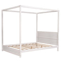 Queen Size Canopy Platform Bed With Headboard And Support Legs,White White Pine