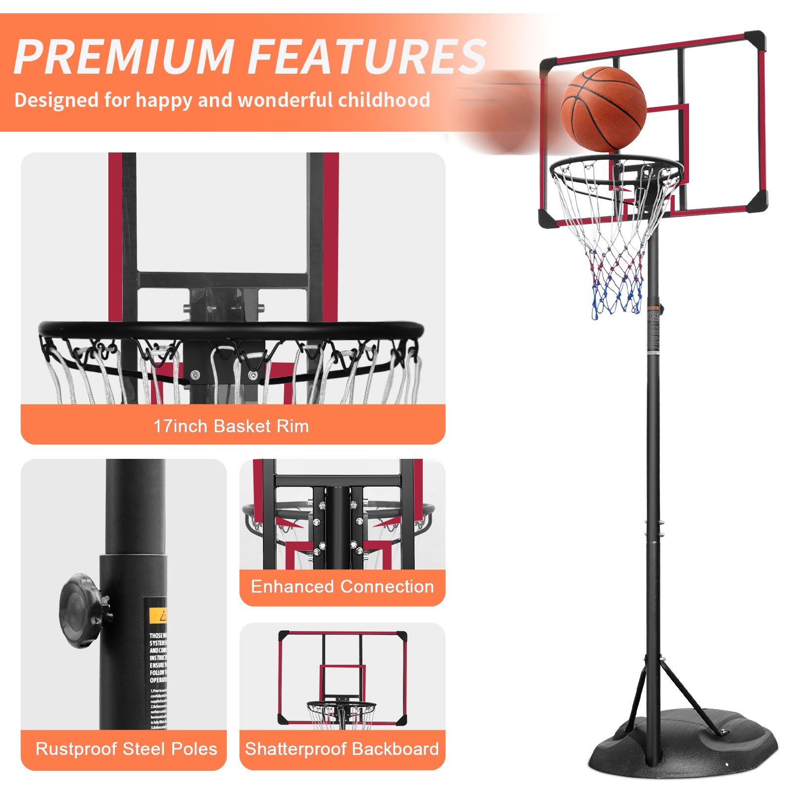 Portable Basketball Hoop System Stand Height Adjustable 7.5Ft 9.2Ft With 32 Inch Backboard And Wheels For Youth Adults Indoor Outdoor Basketball Goal Transparent Iron