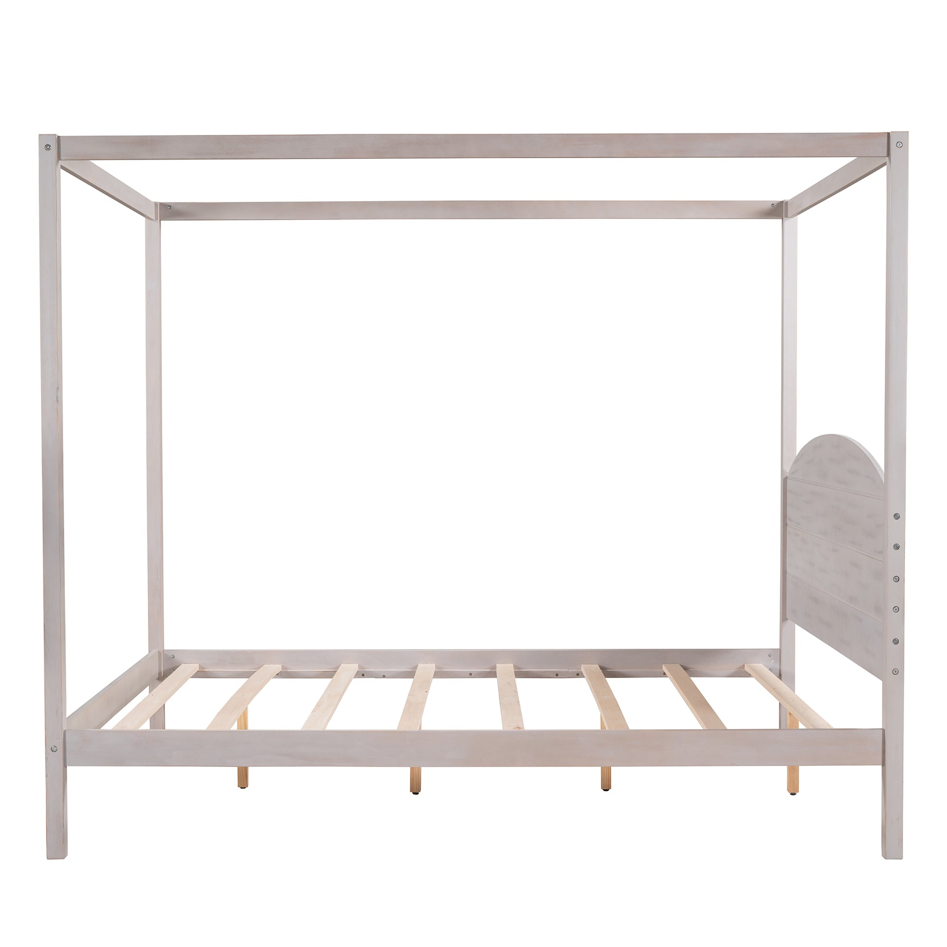 Queen Size Canopy Platform Bed With Headboard And Support Legs,Grey Wash Grey Pine