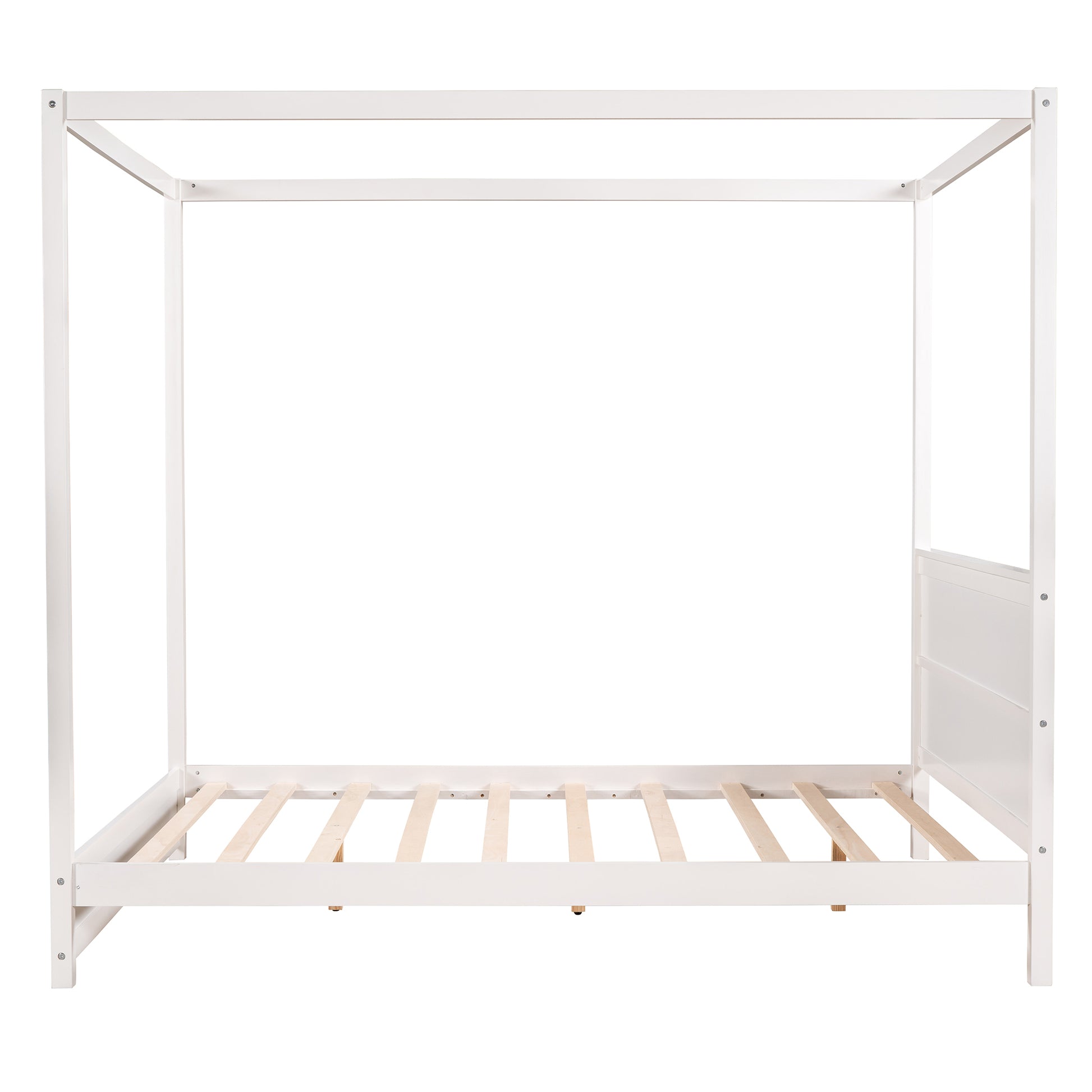 Queen Size Canopy Platform Bed With Headboard And Support Legs,White White Pine