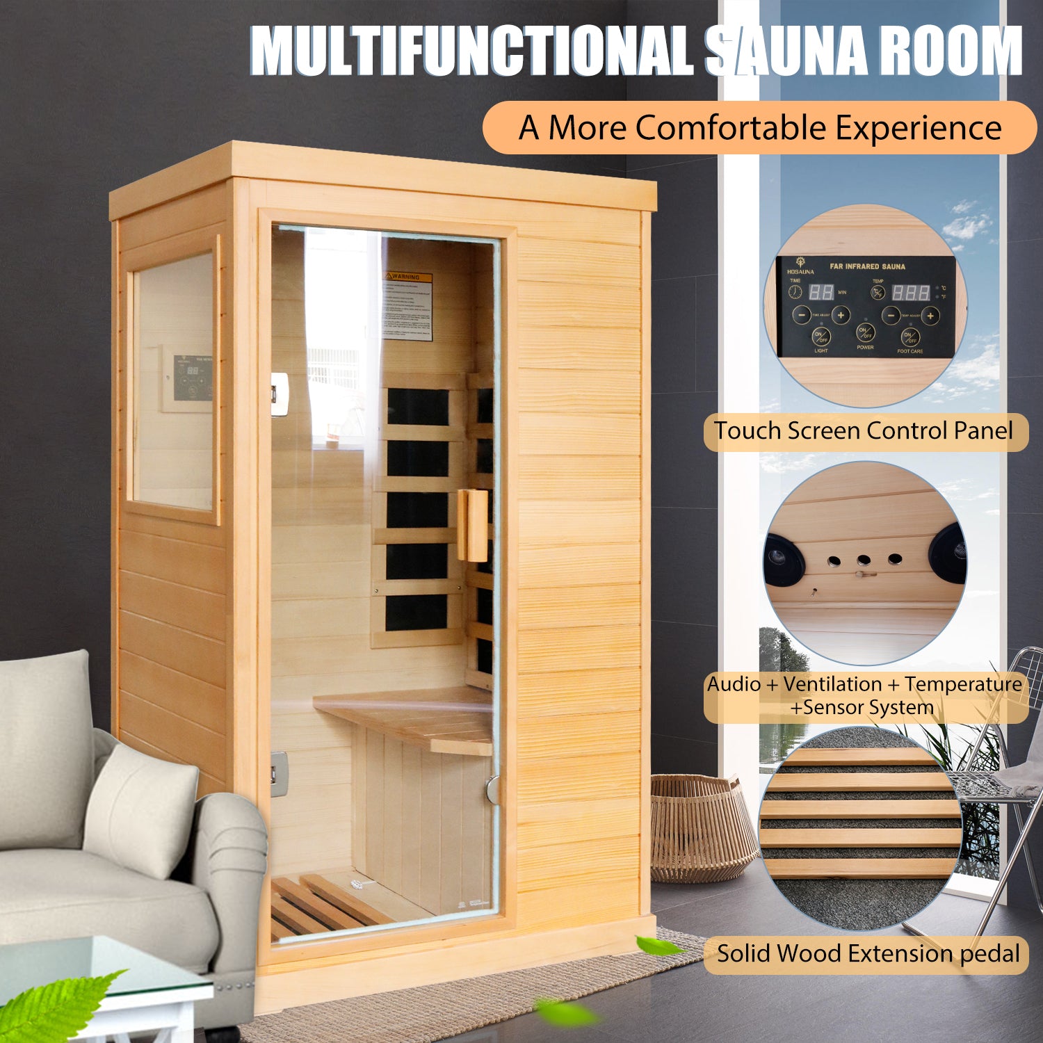Infrared Sauna Room Single Room - Natural Metal &