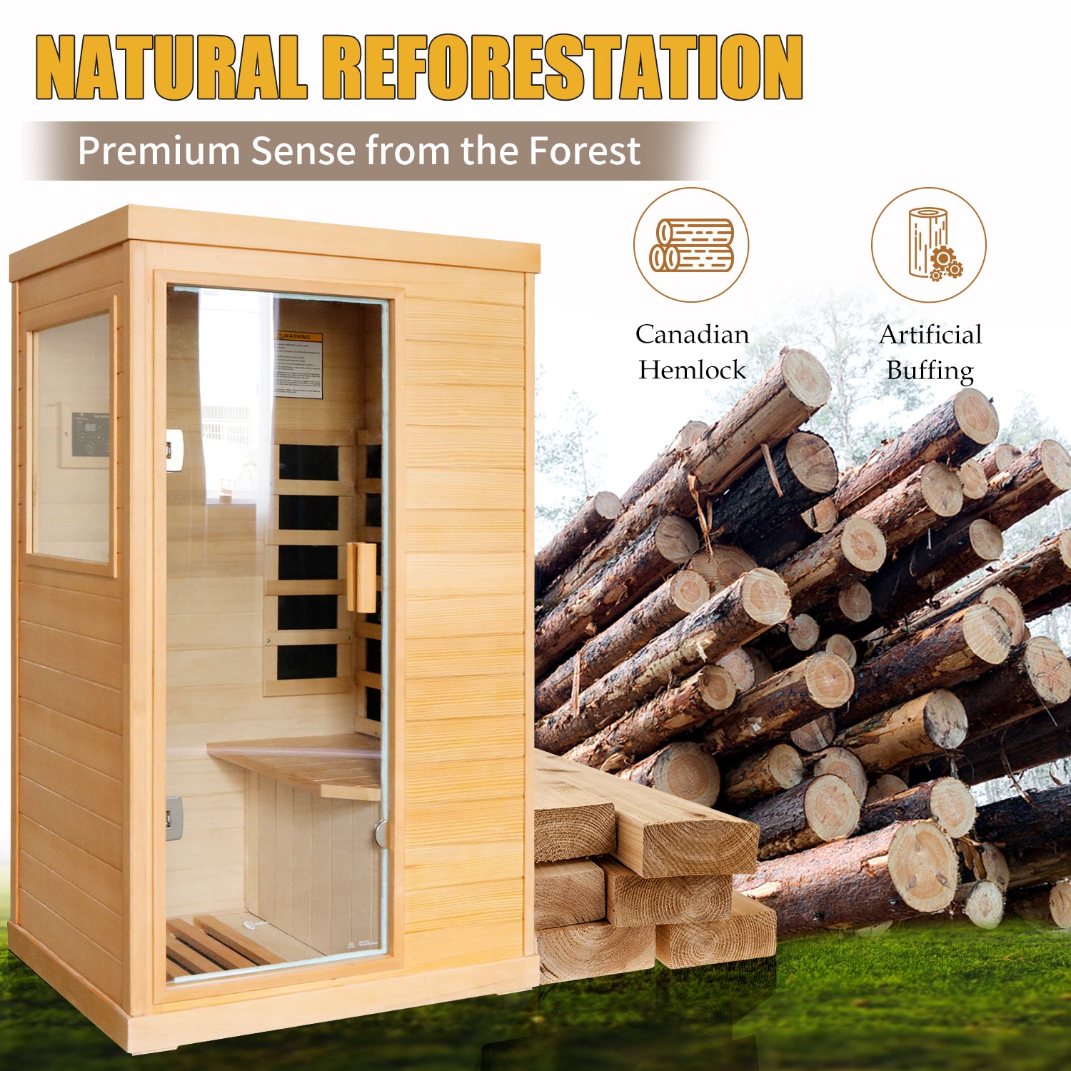 Infrared Sauna Room Single Room Natural Metal & Wood Solid Wood