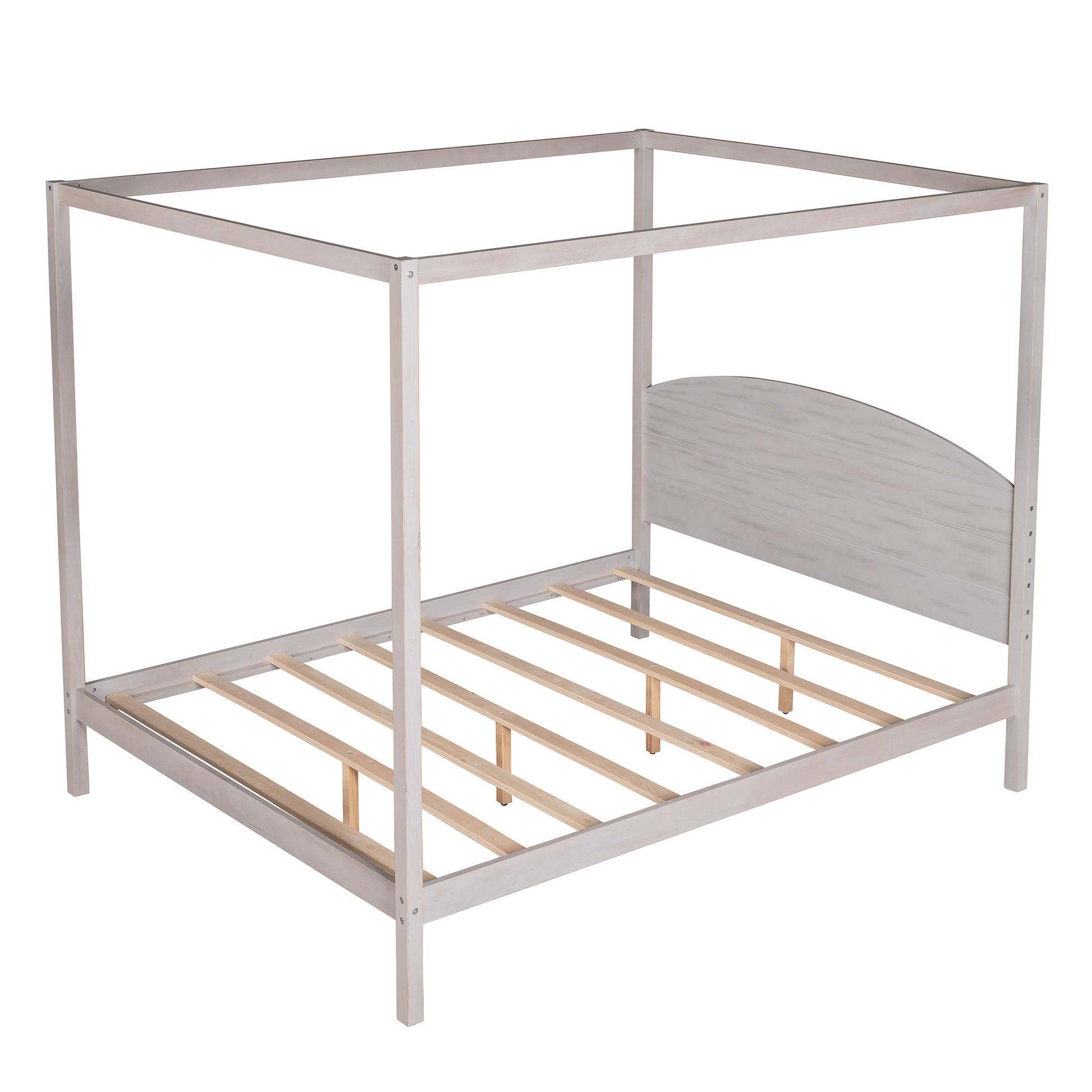 Queen Size Canopy Platform Bed With Headboard And Support Legs,Grey Wash Grey Pine