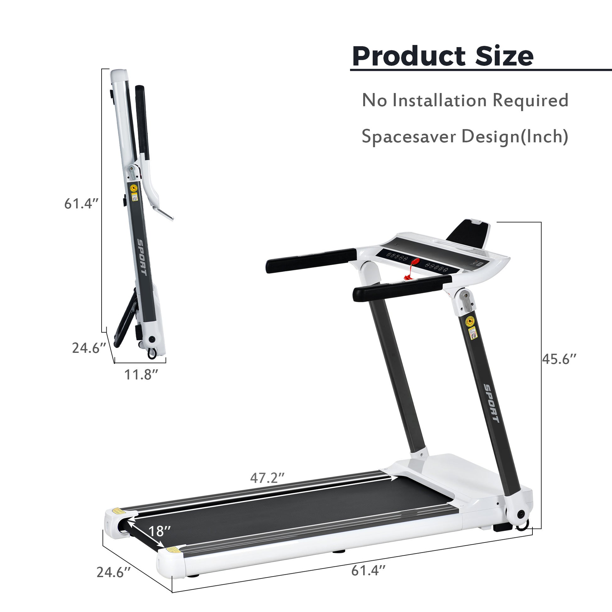 Portable Compact Treadmill Electric Motorized 3.5Hp 14Km H Medium Running Machine Motorised Gym 330Lbs Foldable For Home Gym Fitness Workout Jogging Walking Bluetooth Speaker App Fitime White Metal