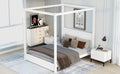 Queen Size Canopy Platform Bed With Headboard And Support Legs,White White Pine