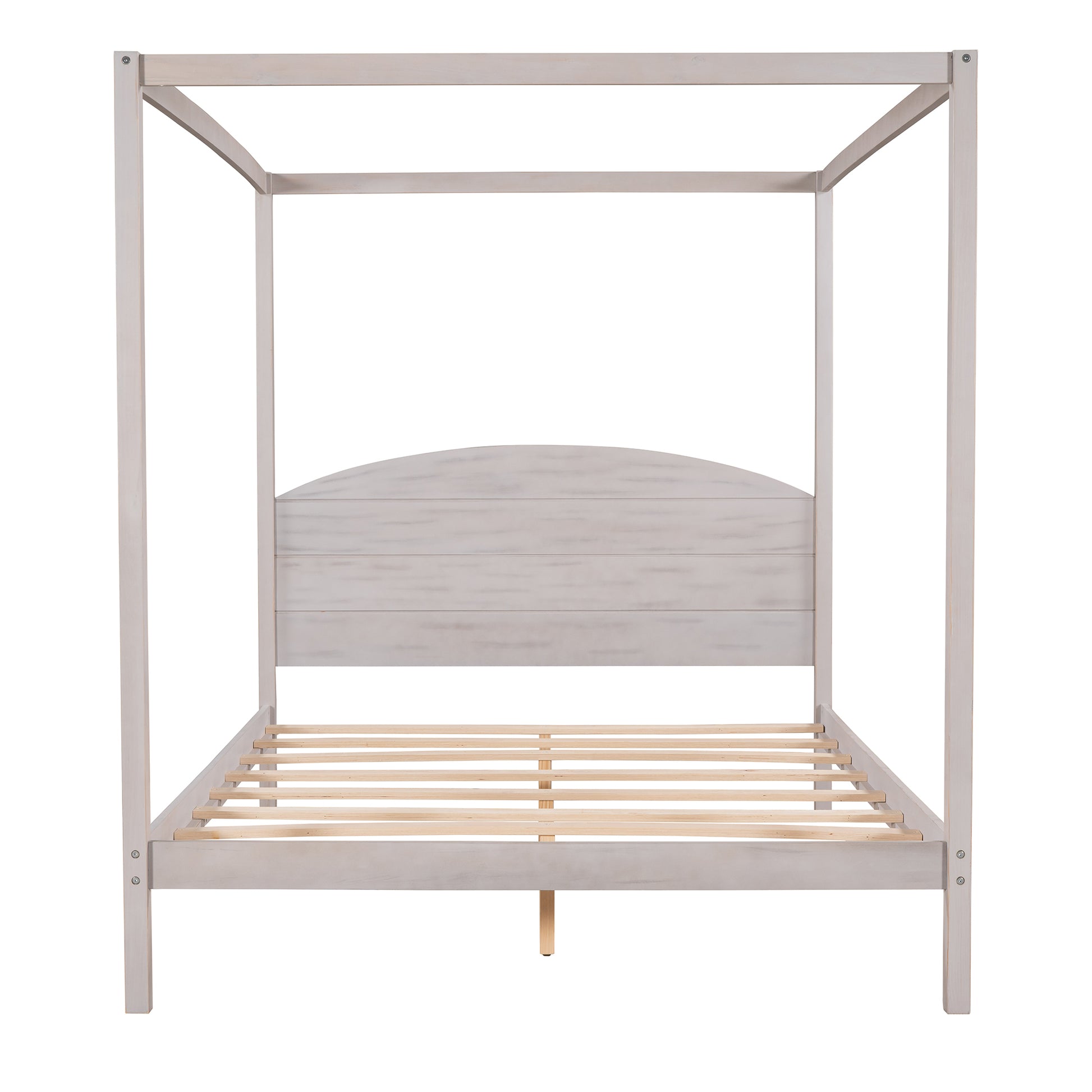 Queen Size Canopy Platform Bed With Headboard And Support Legs,Grey Wash Grey Pine