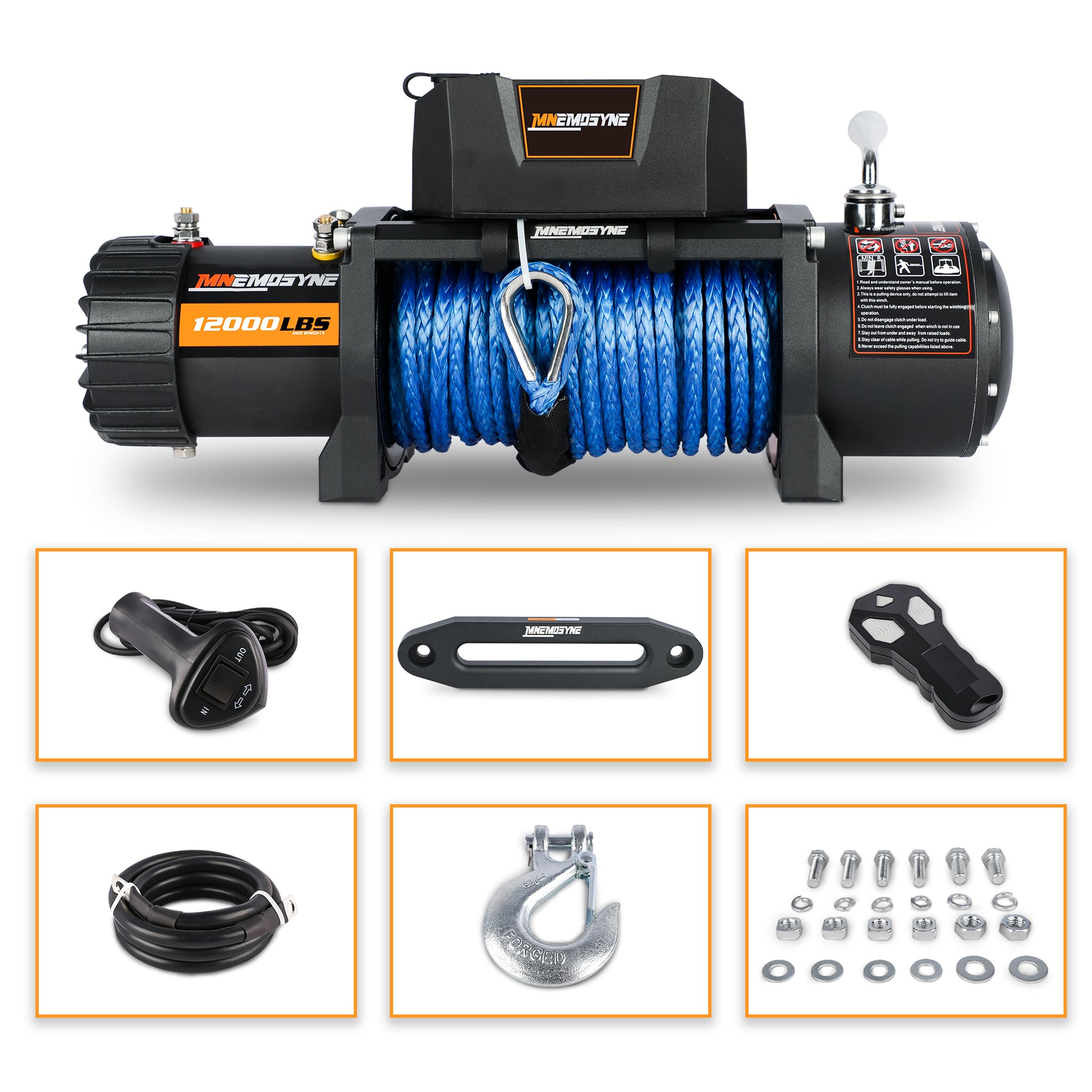 Mn Electric Winch 12V 12000Lbs Synthetic Rope