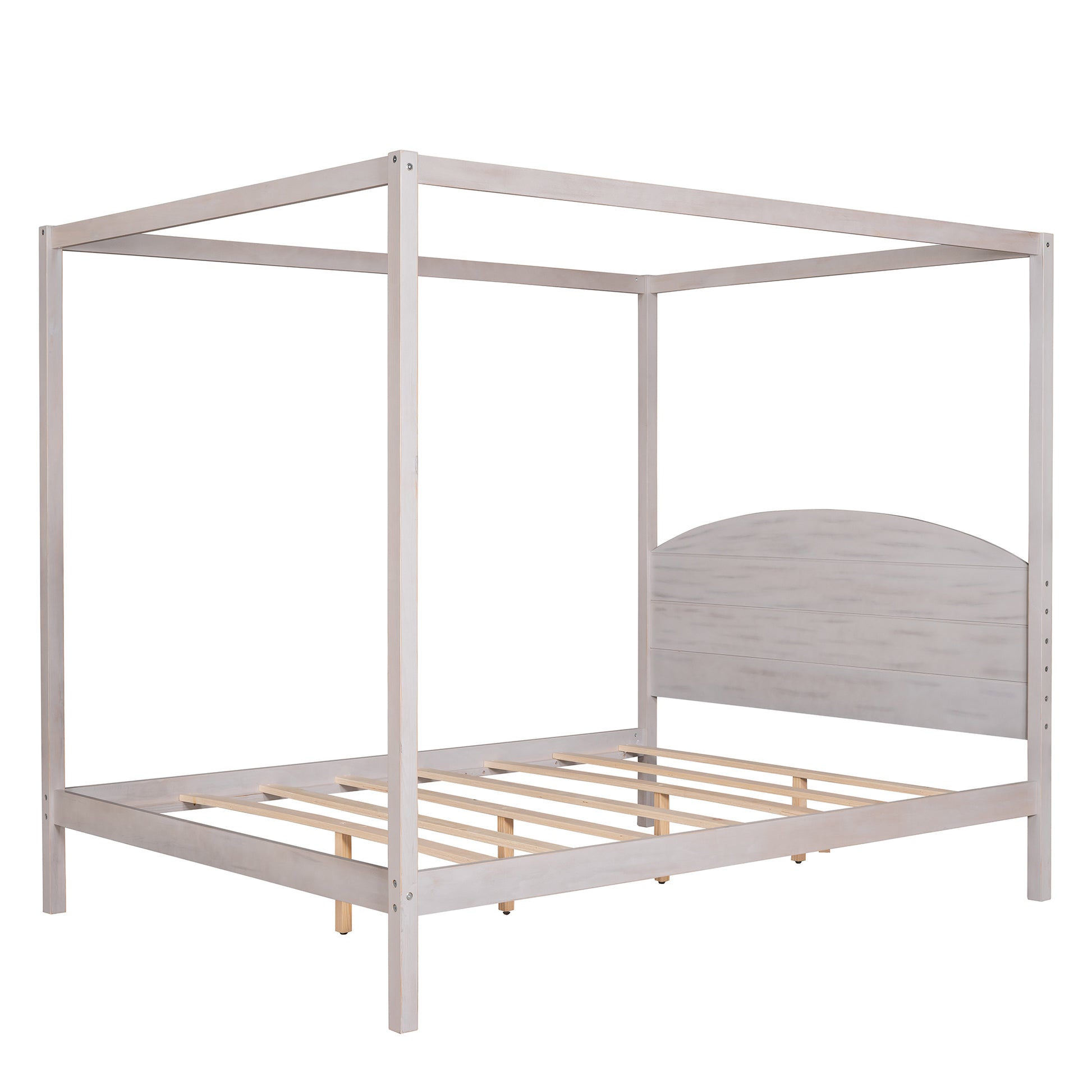 Queen Size Canopy Platform Bed With Headboard And Support Legs,Grey Wash Grey Pine