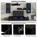 Extended, Minimalist Style 7 Pieces Floating Tv Stand Set, High Gloss Wall Mounted Entertainment Center With 16 Color Led Light Strips For 90 Inch Tv, Black Black Particle Board