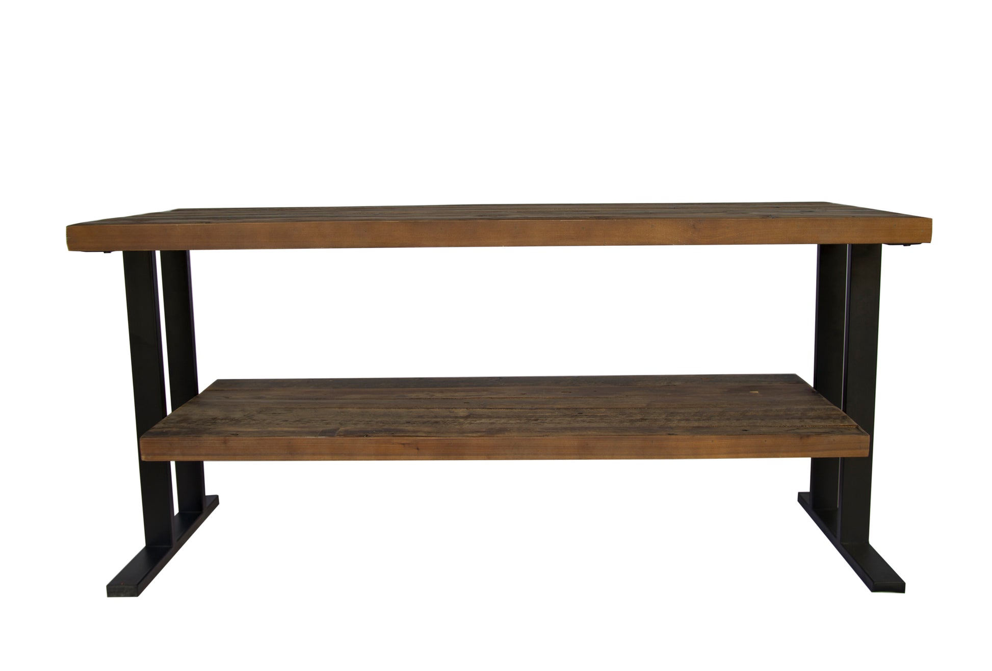 Media Console Table With One Shelf To Your Home Decor, Natural Reclaimed Wood And Black Finish Natural Solid Wood