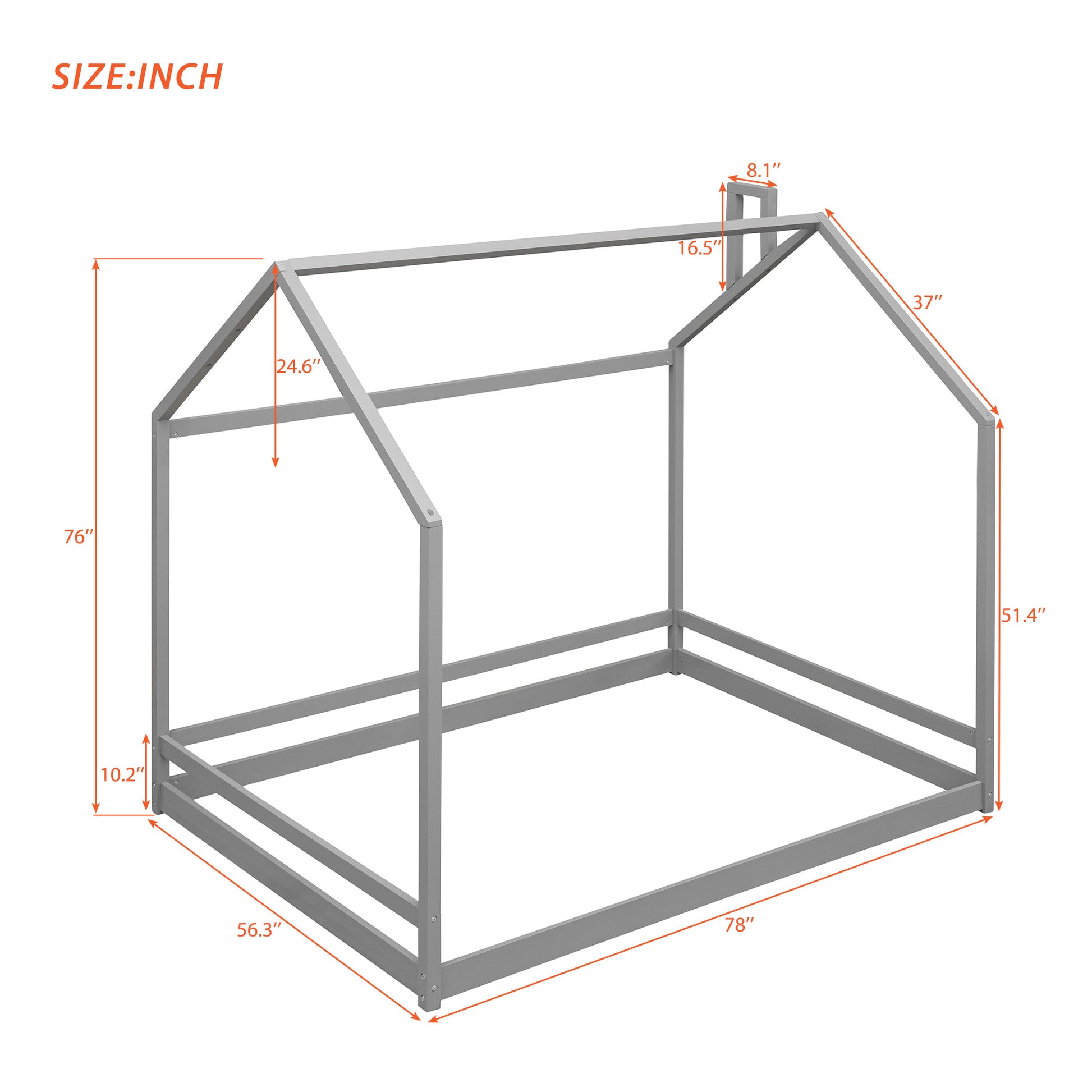 Full Size House Bed Wood Bed, Gray Old Sku:Wf281436Aae Gray Solid Wood