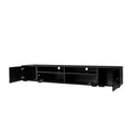 Extended, Minimalist Style 7 Pieces Floating Tv Stand Set, High Gloss Wall Mounted Entertainment Center With 16 Color Led Light Strips For 90 Inch Tv, Black Black Particle Board