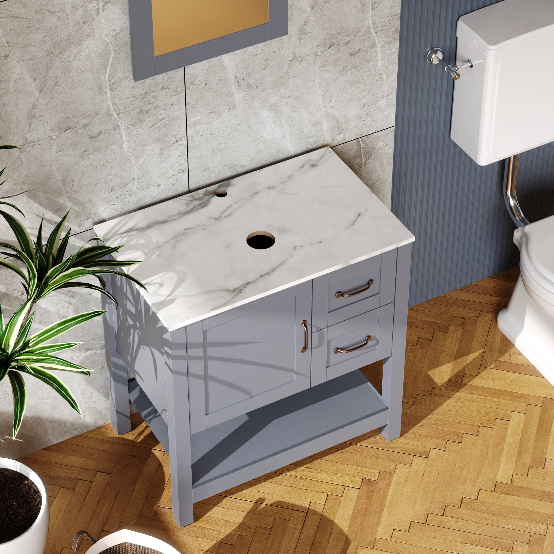 30" Gray Bathroom Vanity and Sink Combo Marble