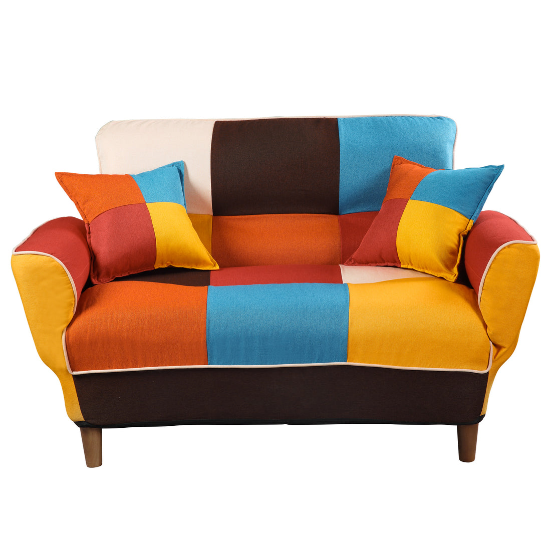 Small Space Colorful Sleeper Sofa, Solid Wood Legs Colorful Polyester