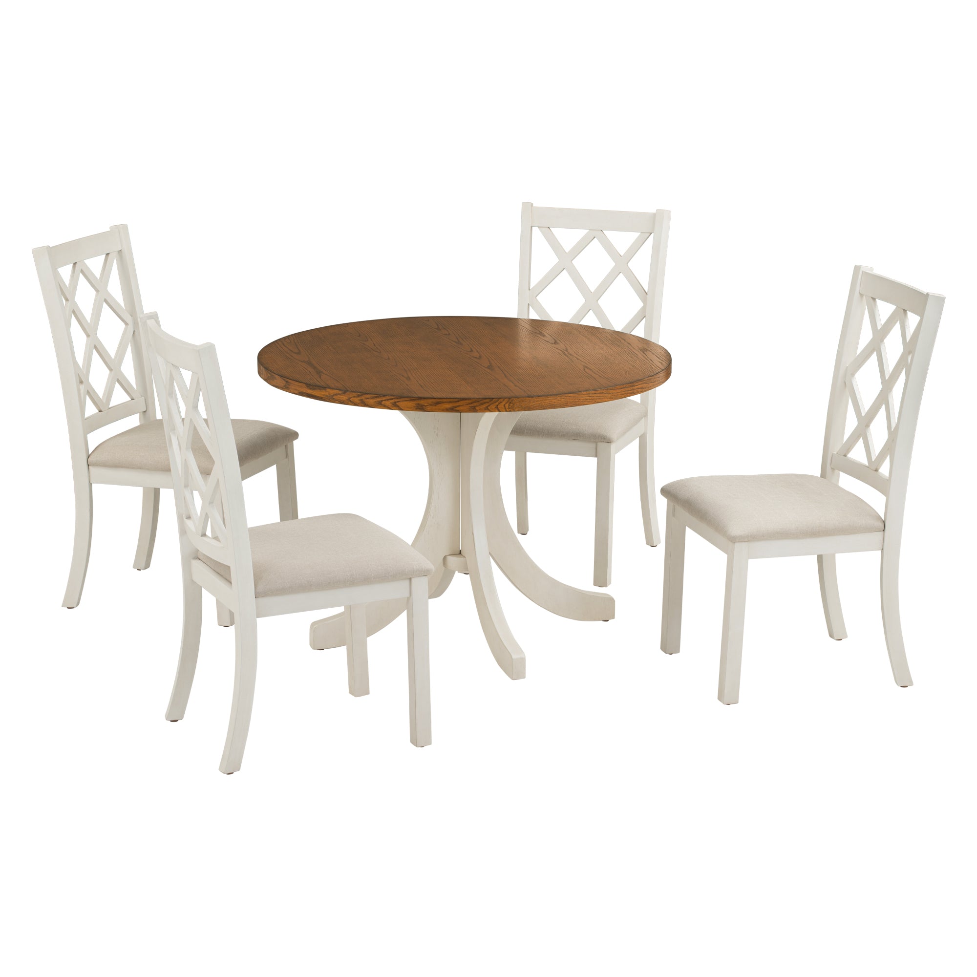 Mid Century Solid Wood 5 Piece Round Dining wood-dining room-solid